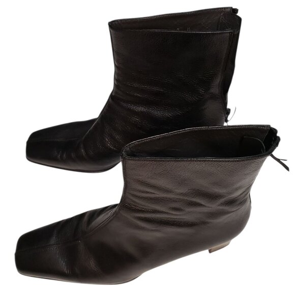Stuart Weitzman Black Leather Squared Toed Heeled Ankle Boots Women's Size 9 - Picture 1 of 7